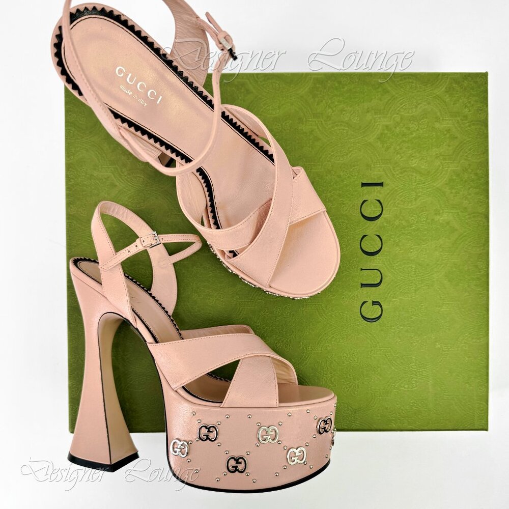 NEW GUCCI Interlocking GG Studs Rose Leather Platform Sandals EU 39.5 US 9.5 - Picture 12 of 12